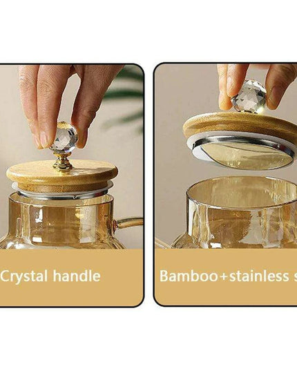 Elegant Borosilicate Glass Teapot with Bamboo Lid - Sleek Cold Water Kettle for Aromatic Teas