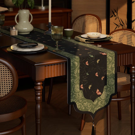 Vintage Floral Jacquard Table Runner with Tassels