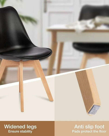 Sleek Mid-Century Dining Chair Ensemble: 4 Premium Leather-Cushioned Seats