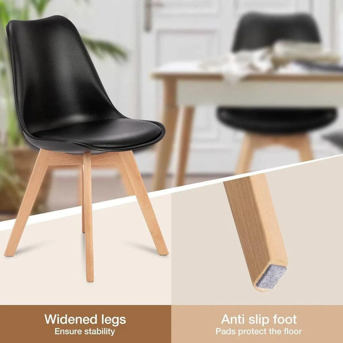 Sleek Mid-Century Dining Chair Ensemble: 4 Premium Leather-Cushioned Seats