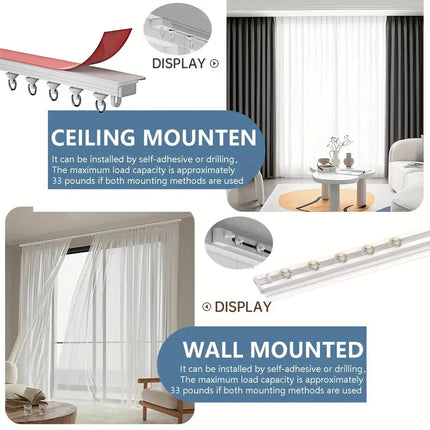 No-Drill Self-Adhesive Ceiling Curtain Track — Silent Sliding Rail