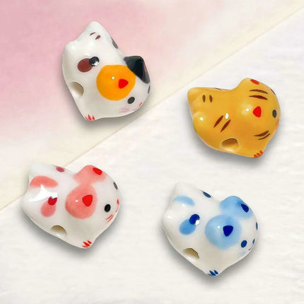 Charming Anime-Inspired Lucky Cat Ceramic Beads for Creative Jewelry Projects - 15x21mm Porcelain Essentials with Vertical Hole