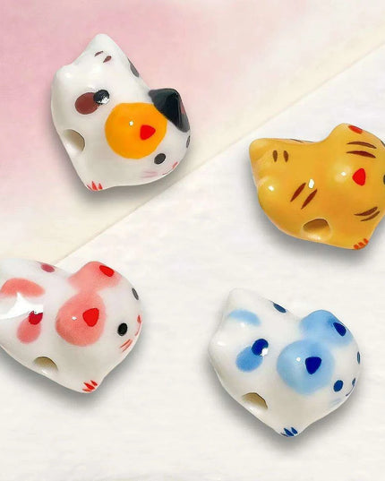 Charming Anime-Inspired Lucky Cat Ceramic Beads for Creative Jewelry Projects - 15x21mm Porcelain Essentials with Vertical Hole