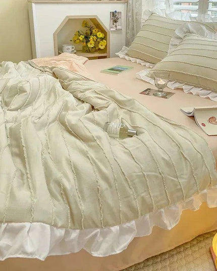 Korean Lace Premium Washed Cotton Summer Quilt Set – Four-Piece Elegance