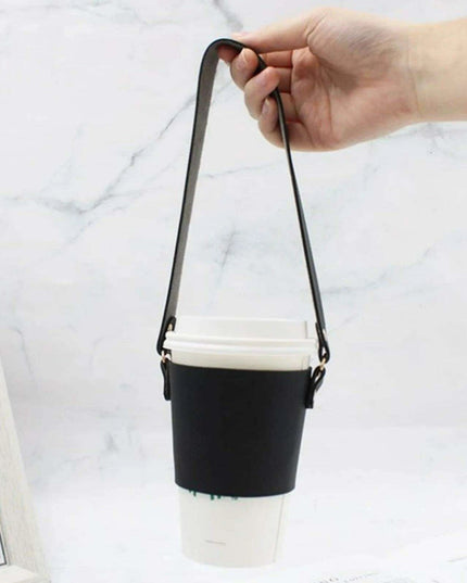 Leather Cup Holder with Strap - Stylish Drink Sleeve for Hot and Cold Drinks