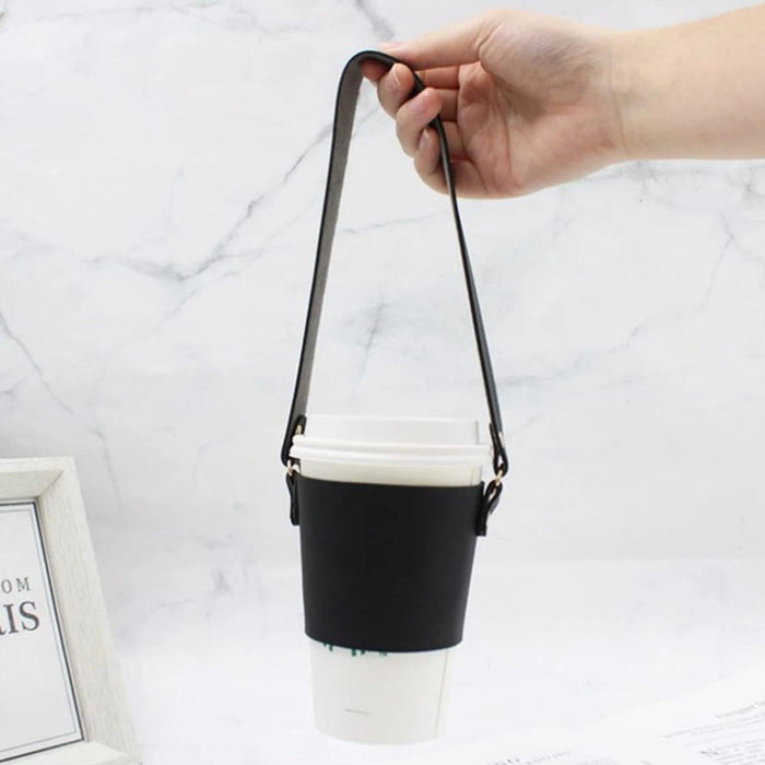 Leather Coffee Cup Sleeve Holder with Handle - Chic Reusable Beverage Carrier for Hot and Cold Drinks