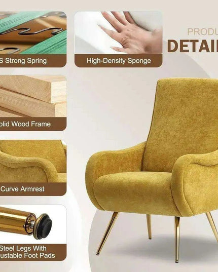 Elegant Chenille Lounge Chair with Gold Accents - Sophisticated Seating for Any Space