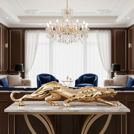 Luxury Resin Leopard Statue — Diamond Embellished, Gold or Silver, Two Sizes