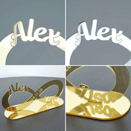Custom Engraved Infinity Symbol Acrylic Mirror Wedding Table Centerpiece - Personalized Keepsake for Couples