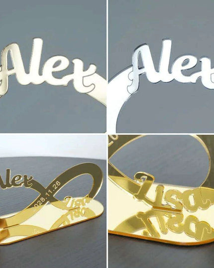 Custom Engraved Infinity Symbol Acrylic Mirror Wedding Table Centerpiece - Personalized Keepsake for Couples