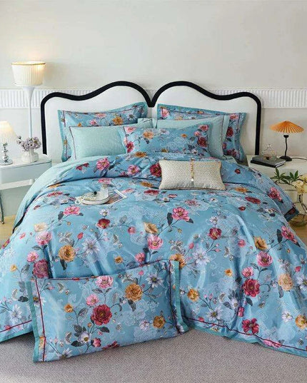 Elegant European Vintage Floral Jacquard Cotton Bedding Set for Weddings with Duvet Cover and Sheet Choices