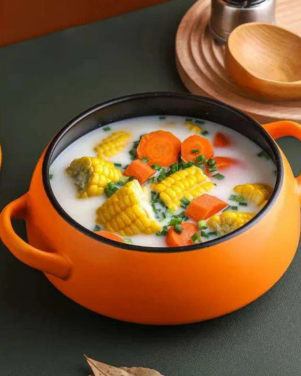 Elegant Orange Nordic Ceramic Casserole with Dual Handles for Gourmet Cuisine