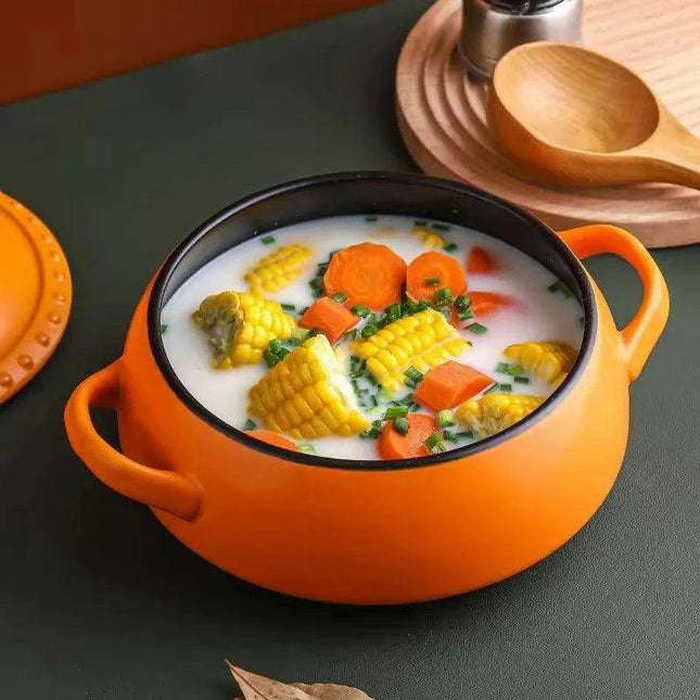 Elegant Orange Nordic Ceramic Casserole with Dual Handles for Gourmet Cuisine