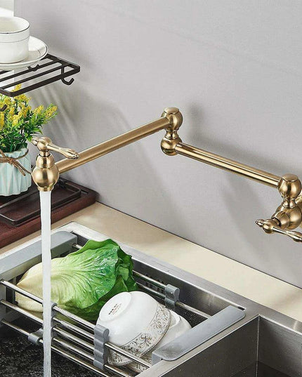 Sleek Brushed Gold Brass Wall-Mounted Pot Filler Faucet for a Chic Kitchen Upgrade