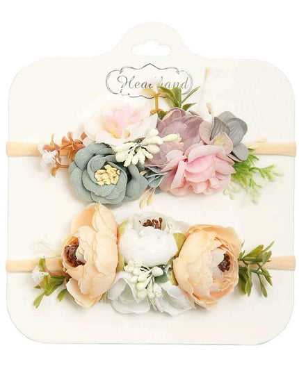 Floral Bow Infant Headband Set - 2-Piece Stretchy Hair Accessories for Newborns