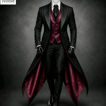 Noble Classic Green Gothic Long Tail Coat 3-Piece Suit for Men