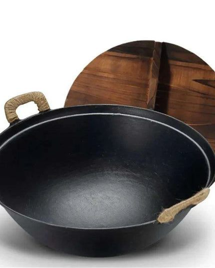 Handcrafted Iron Wok with Lid - Elevate Your Culinary Artistry
