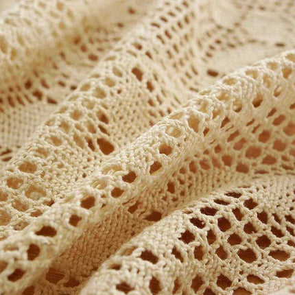 Rustic Elegance Handcrafted Crochet Beige Table Cover - Perfect for Dining, Bridal Celebrations, and Home Decor