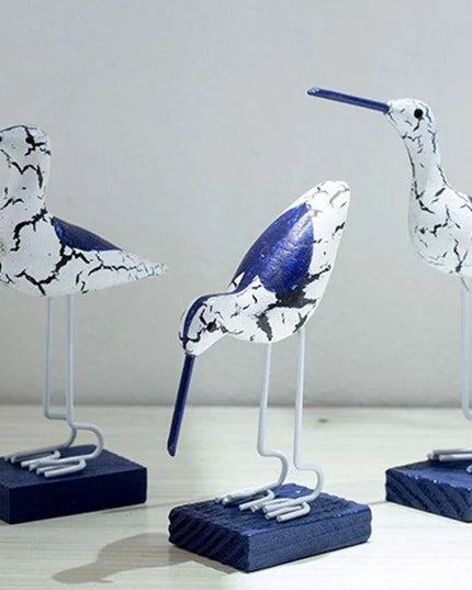 Set of Three Exquisite Wooden Seagulls for Nautical Home Decoration