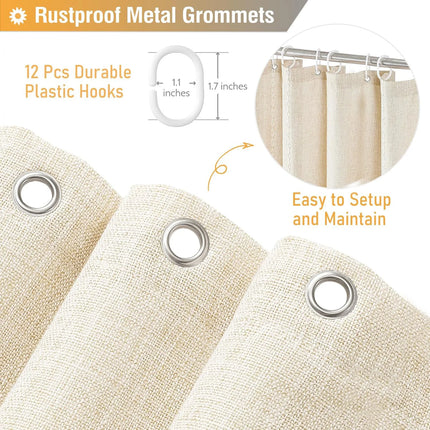Waterproof Faux Linen Shower Curtain with Scalloped Edge – 14 Colours