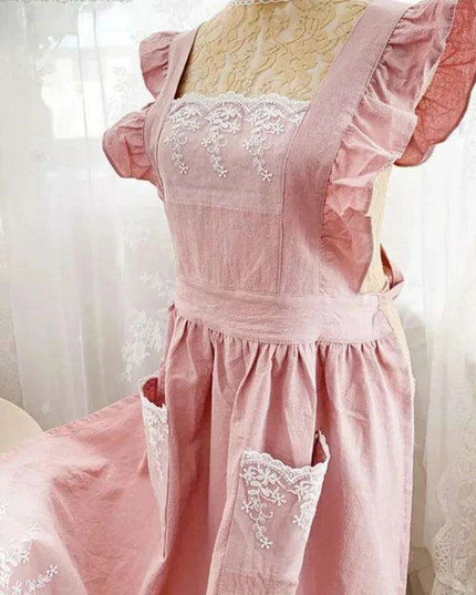 Charming Retro Floral Cotton-Linen Apron Dress for Women