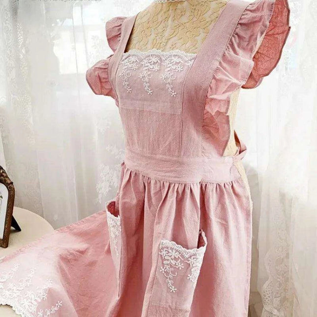 Charming Retro Floral Cotton-Linen Apron Dress for Women