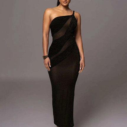 Sophisticated Off-Shoulder Backless Maxi Dress with Eye-Catching Side Split for Women's Formal Events