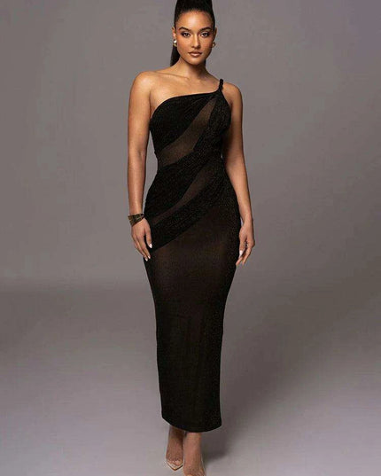 Sophisticated Off-Shoulder Backless Maxi Dress with Eye-Catching Side Split for Women's Formal Events