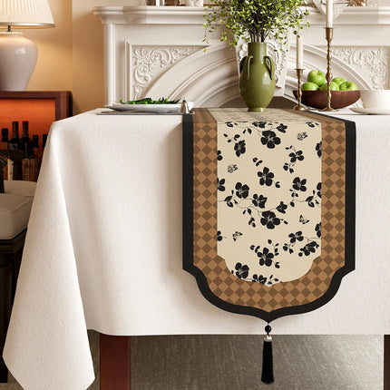 Vintage Floral Jacquard Table Runner with Tassels