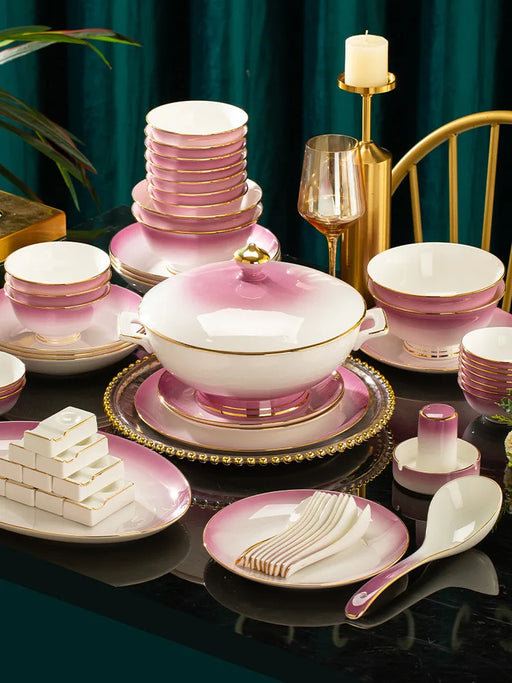 European Bone Porcelain Dining Set with Ceramic Bowls and Dishes for Fine Dining