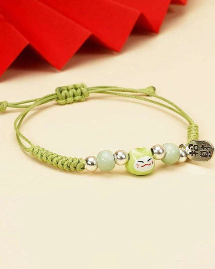 Fortune Bringer Lucky Cat Adjustable Bracelet - Handmade Red Accessory for Positive Energy
