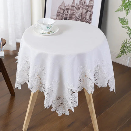 Warm Textile Home White Linen Cotton Rectangular Table Cover - Lace Pa