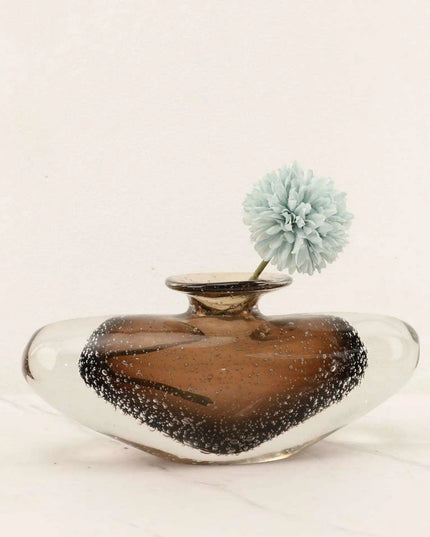 Brown Glazed Glass Vase with Bubble Pattern - Versatile Home Decor Accent for Flowers & Terrariums