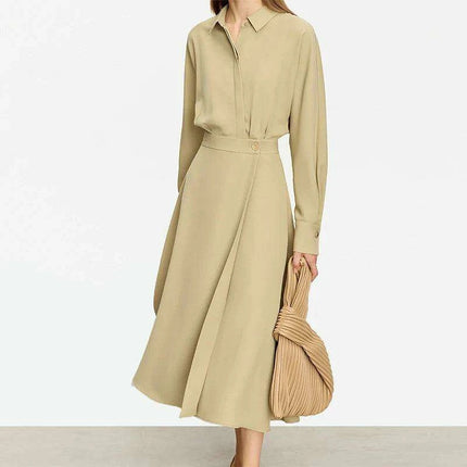 Chic A-Line Long-Sleeve Midi Dress for Women - Essential Autumn Office Wear