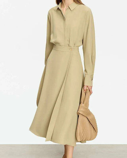 Chic A-Line Long-Sleeve Midi Dress for Women - Essential Autumn Office Wear