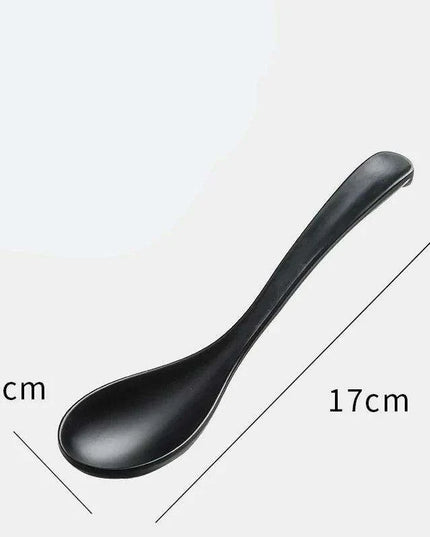 Sophisticated Black Melamine Serving Spoon with Elegant Japanese Porcelain Motif
