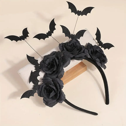 1 Piece Halloween Party Headband - Cute Witch Hat with Black Artificial Flowers, gothic Bat Clip, Dark Role-Playing Accessory 1-piece-halloween-party-headband-cute-witch-hat-with-black-artificial-flowers-gothic-bat-clip-dark-role-playing-accessory