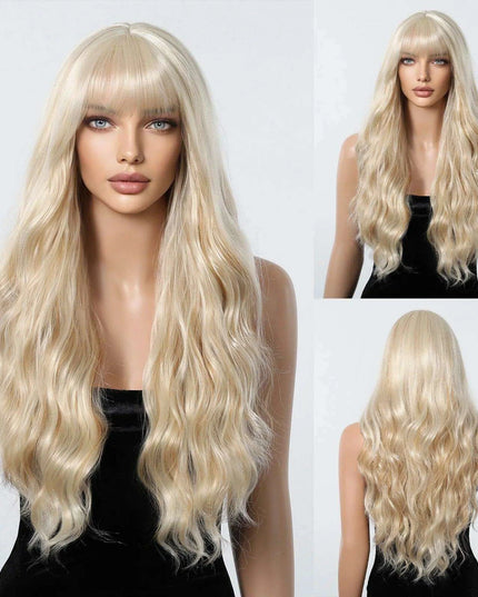 30-Inch Brown Wavy Synthetic Wig with Bangs - Perfect for Parties and Themed Events