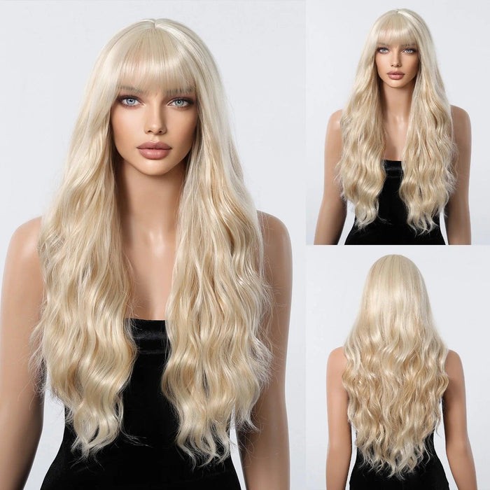 30-Inch Brown Wavy Synthetic Wig with Bangs - Perfect for Parties and Themed Events