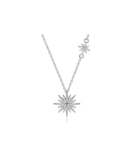 Sunburst Serenity Sterling Silver Necklace with Lab-Grown Diamond Hexagram Pendant: Chic Jewelry for Women
