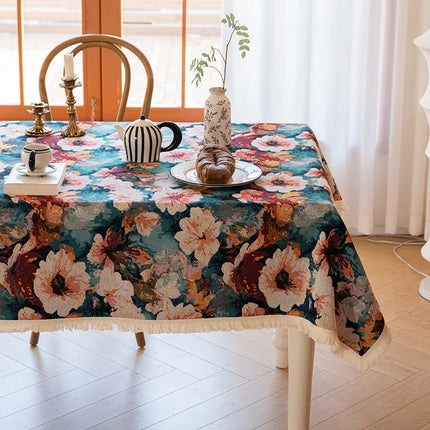 Vintage Floral Jacquard Tablecloth — Pastoral, 13 Colours, 8 Sizes