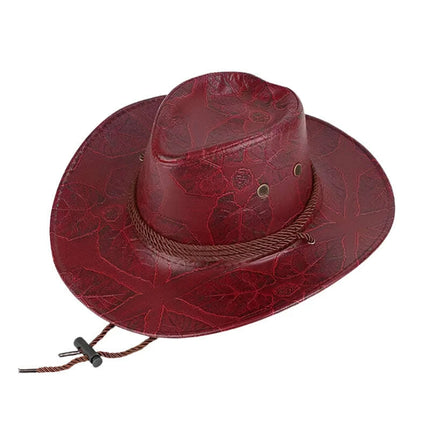 Adventure-Ready PU Leather Cowboy Hat - Stylish Big Brim Fedora for Outdoor Enthusiasts