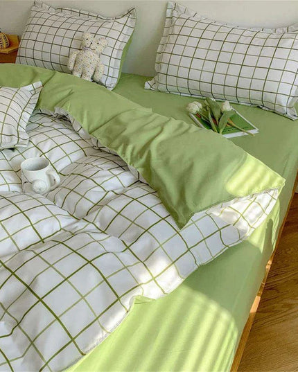 Nordic Lattice Green Grid Bedding Ensemble