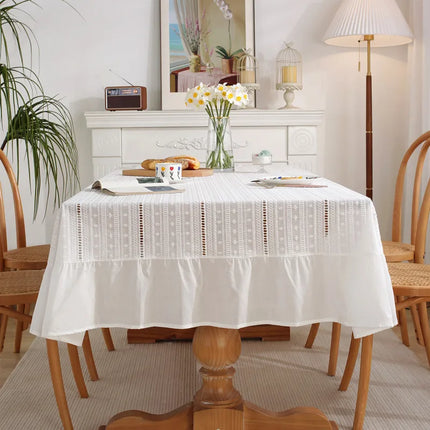 White Cotton Ruffled Lace Tablecloth