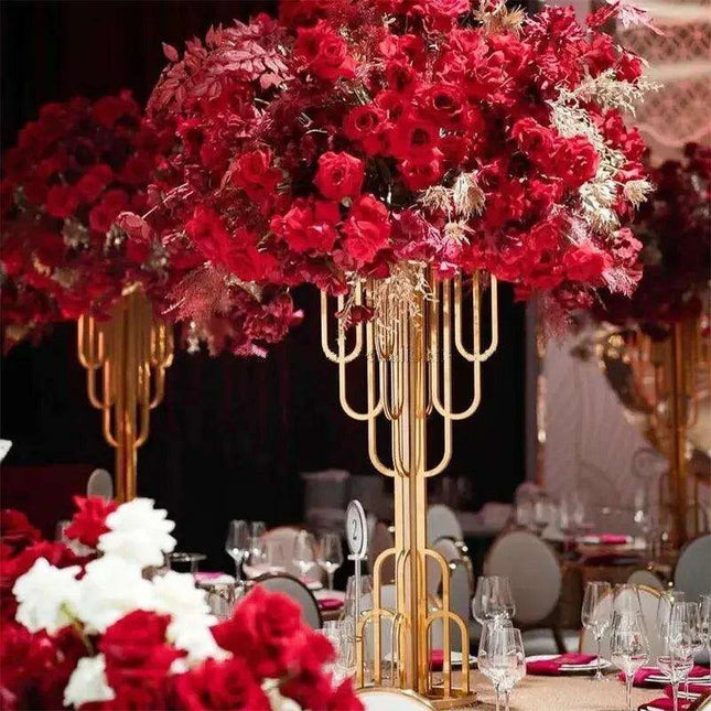 Elegant Gold Floral Display Set with Arch Tree Stand for Weddings