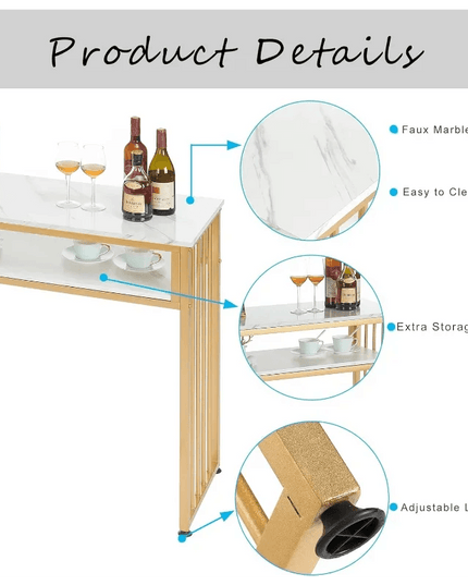 Sleek Gold Bar Table with Open Shelving - Stylish Versatile Furniture for Contemporary Spaces