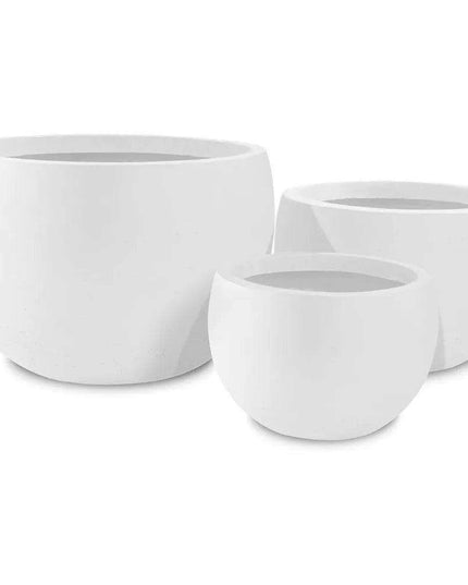 Set of 3 Modern White Concrete Round Planters - Elegant Plant Pot Trio