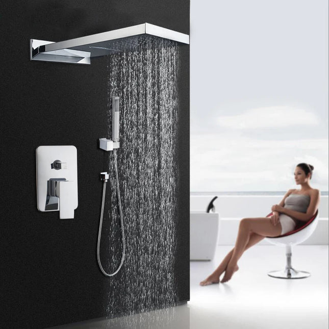 SINLAKU Golden Black Shower System with Hand Spray & Rainfall Head