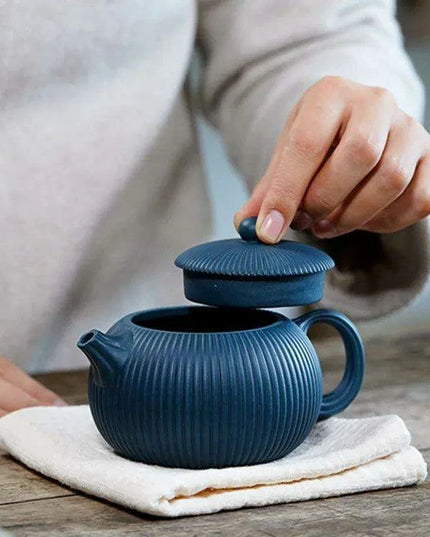 Artisan 250ml Purple Clay Teapot with Eye-Catching Striped Pattern - Genuine Tea Pot