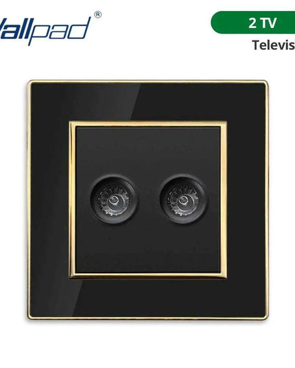 Luxurious Black Acrylic Switch Panel with Gold Accents & Universal Sockets - 220V, Multi-Gang, Modern Design - Illuminated Control Panel with USB Charging Feature